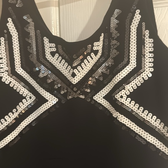 Only worn once! Express/medium fit and flare dress black with black white sequin - Picture 4 of 8